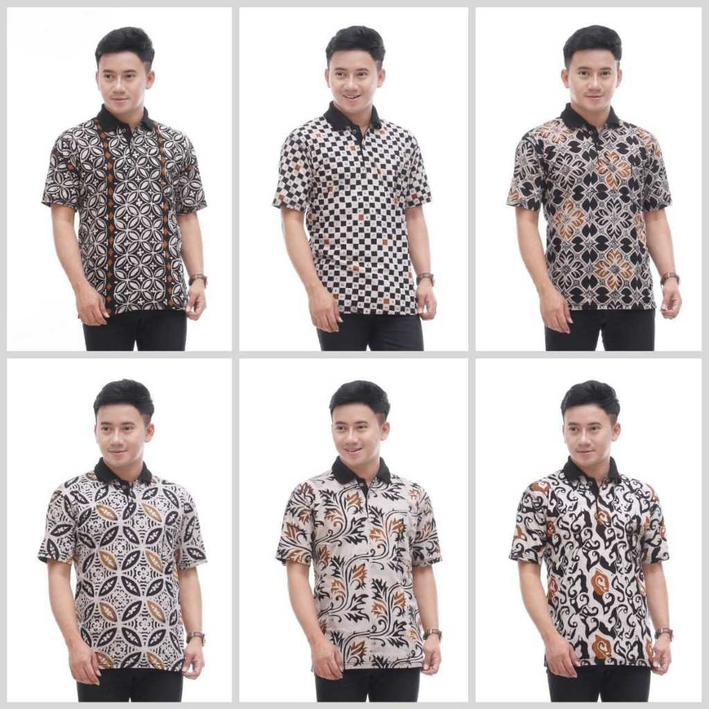 Kaos Kerah Pria Batik Model Kancing Depan Saku Kiri Bahan Matt Kaos Adem Kaos Cap Batik Pekalongan K