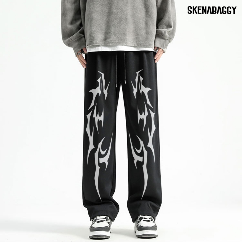 SKENA BAGGY - Baggy Pant Scuba Black Celana Skena Pria outfit skena