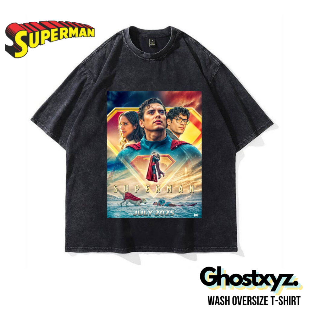 Ghostxyz T-Shirt Superman Wash Oversize Vintage Tee Baju Kaos