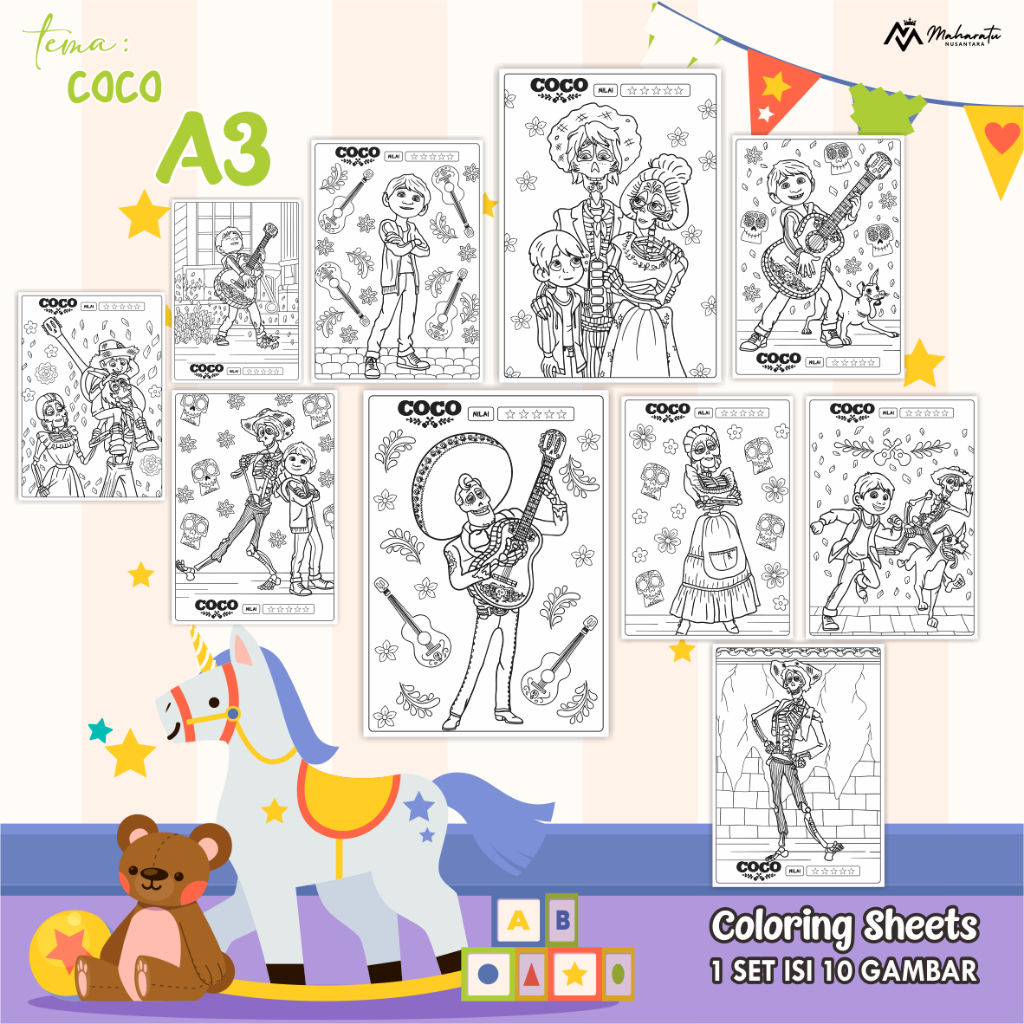 

[COCO] KERTAS MEWARNAI ANAK - LEMBAR GAMABR UNTUK ANAK READY STOCK - COLORING SHEETS A3 READY STOCK