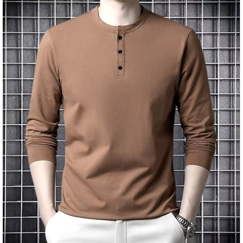 kaos kancing lengan panjang.kaos henley pria polos.kaos kancing depan.kaos polos pria