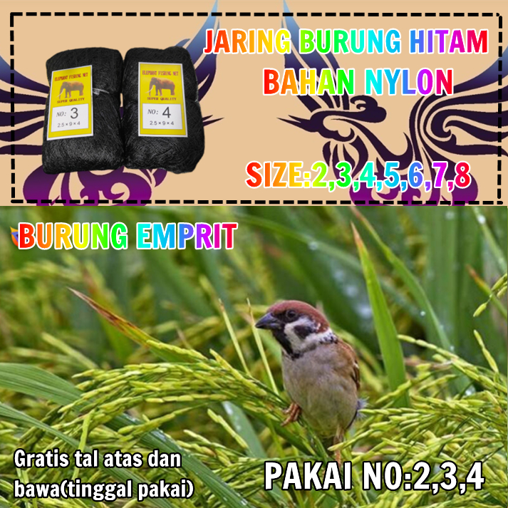 JARING BURUNG NILON EMPRIT PIPIT PRENJAK JARING BURUNG SAWAH SIAP PAKAI JARING BURUNG KECIL JARING