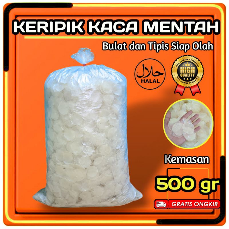 

KERIPIK KACA MENTAH BULAT TIPIS KEMASAN 500 GR / PIKCA / KRIPCA KILOAN MURAH SUPER BENING