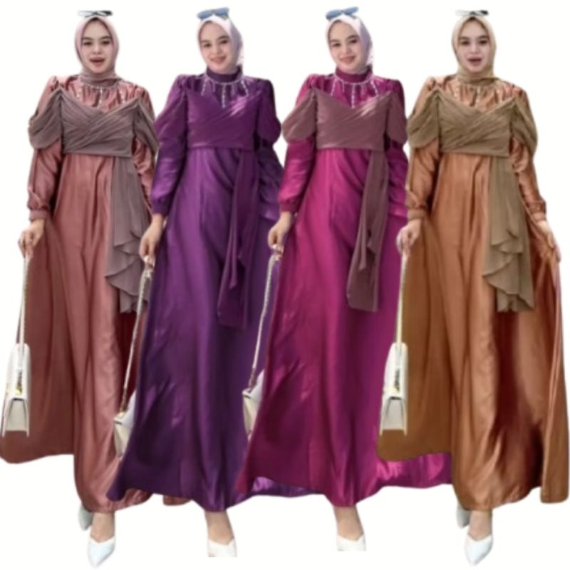 Naurah Gamis Kondangan Busana Muslim Wanita Dress Muslimah Pesta Size XL