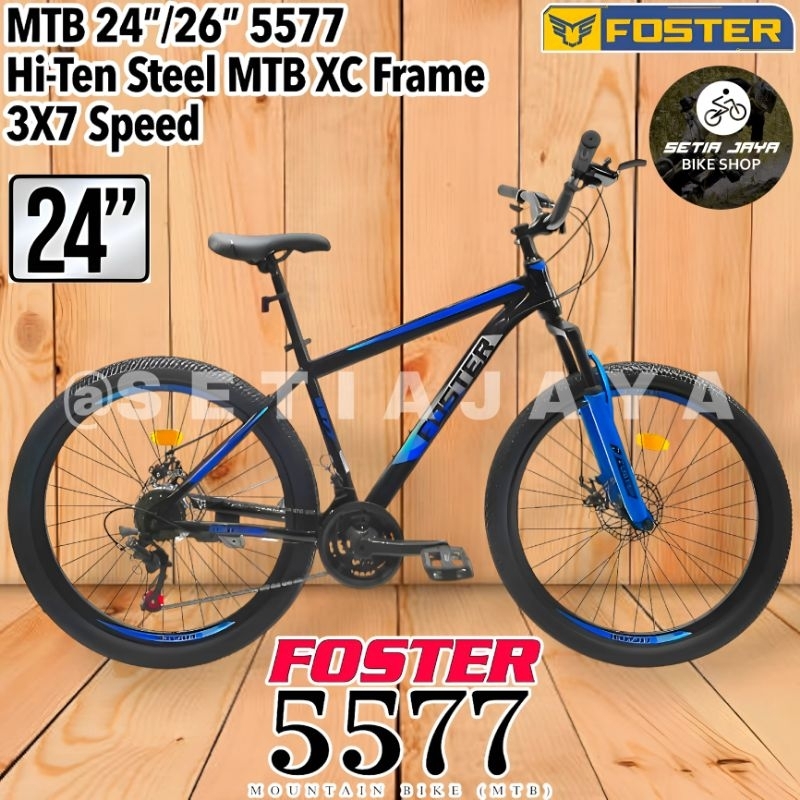 Sepeda Gunung MTB 24 Inch FOSTER 5577 Frame Steel, 3x7 Speed, Rem Cakram, Mountain Bike New