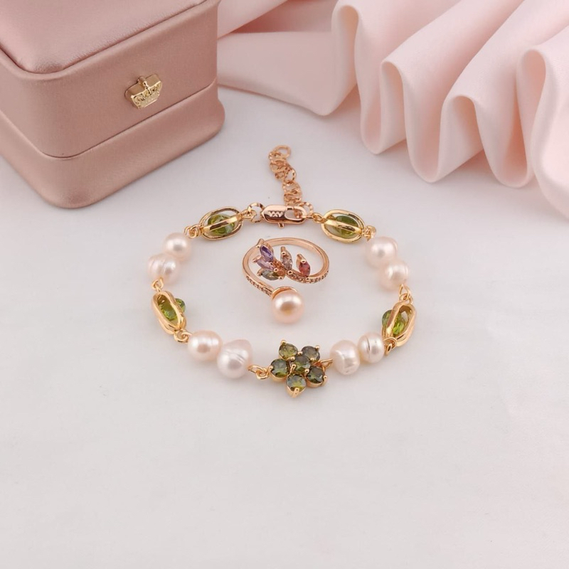 Sie Pearl set cincin dan gelang rhodium mutiara tawar asli lombok