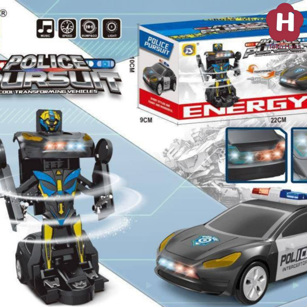 HTH Mainan Anak Mobil Police Pursuit Energy 2 IN 1 Mobil Bisa Berubah Jadi Robot Baterai 9932
