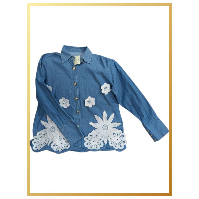 Kemeja denim wanita oversize Baju denim wanita Atasan denim wanita korean style Atasan denim motif