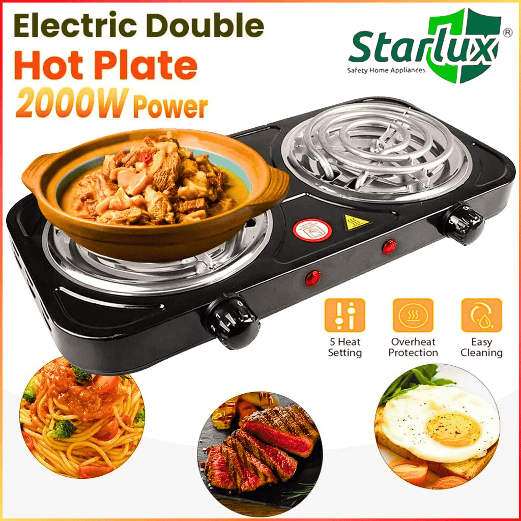 NO LIMIT STARLUX Kompor Listrik 2 Tungku Hemat Listrik Low Watt Portable Serbaguna Hot Plate 2000W