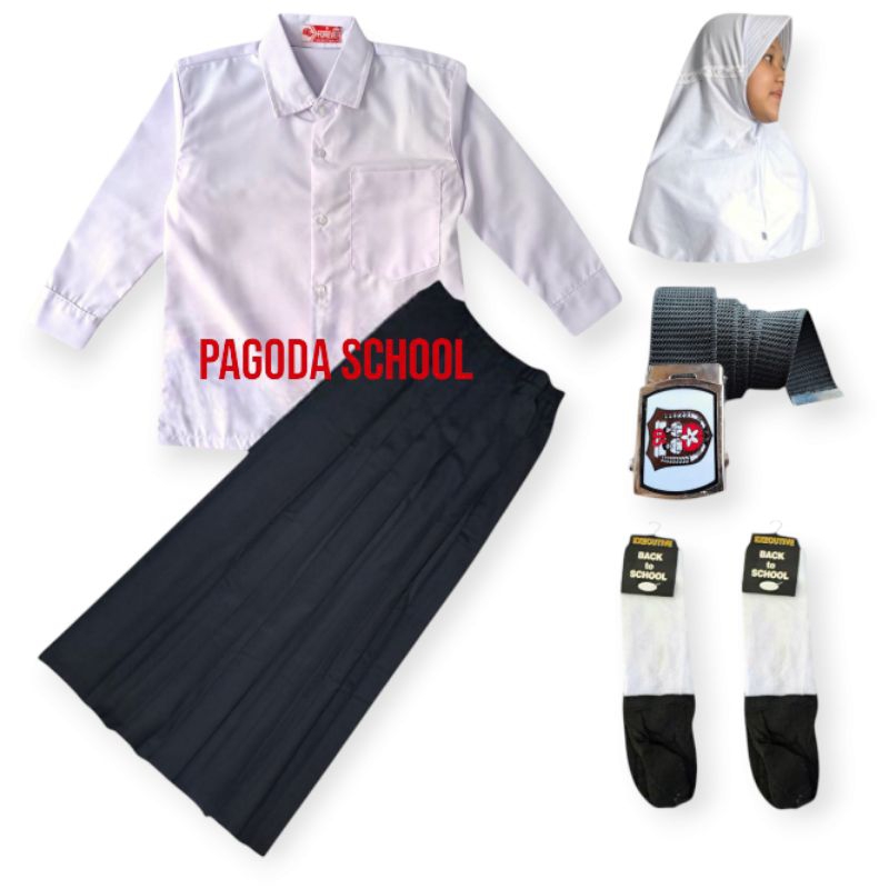 Stelan Seragam sekolah anak SD MI perempuan baju panjang polos Rok hitam panjang