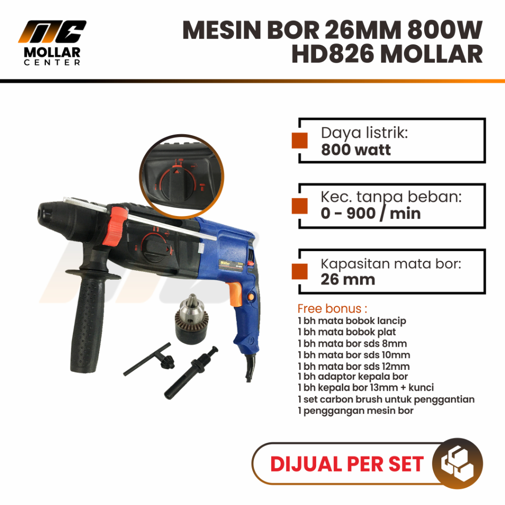 MOLLAR HD826 MESIN BOR BOBOK BETON SDS PLUS ROTARY HAMMER DRILL 26 MM