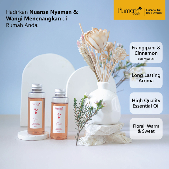 Plumeria Scent Ceramic Reed Diffuser- Sehati (Frangipani & Cinnamon Essential Oil)-Pengharum Ruangan