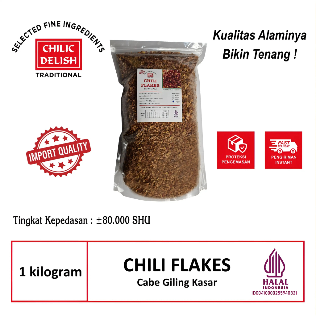 

Chili Chilli Flakes Cabe Cabai Giling Bubuk Kasar Extra Super Pedas Premium 100% Alami Chilic Delish
