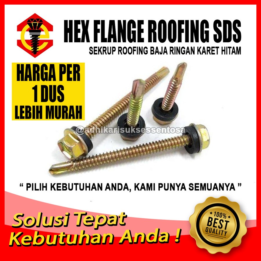(1 DUS) Sekrup Roofing Kuning / Hex Flange SDS #12X70 / Baut Baja Ringan 7 CM (250 PCS)