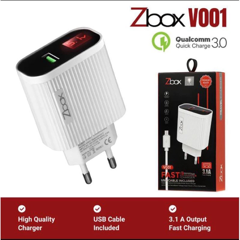 Charger Zbox V001 3A Qualcomm With LCD Indicator , Type-C