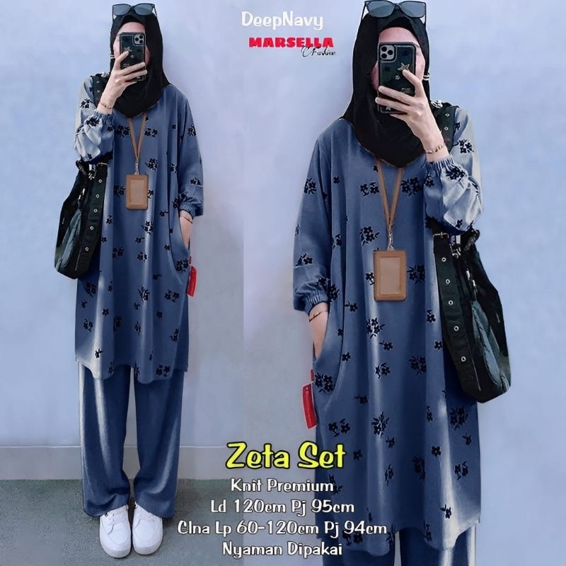 zeta one set tunik by marsela setelan jumbo ld 120 ld 130 baju setelan wanita kekinian long tunik im