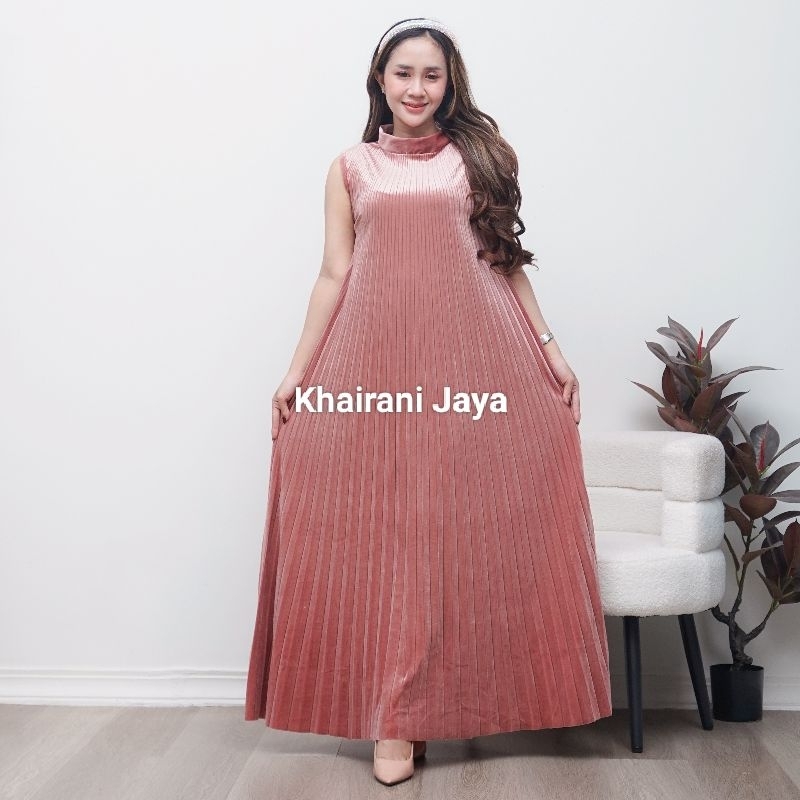 Inner Dress Plisket Bludru Panjang Jumbo Premium