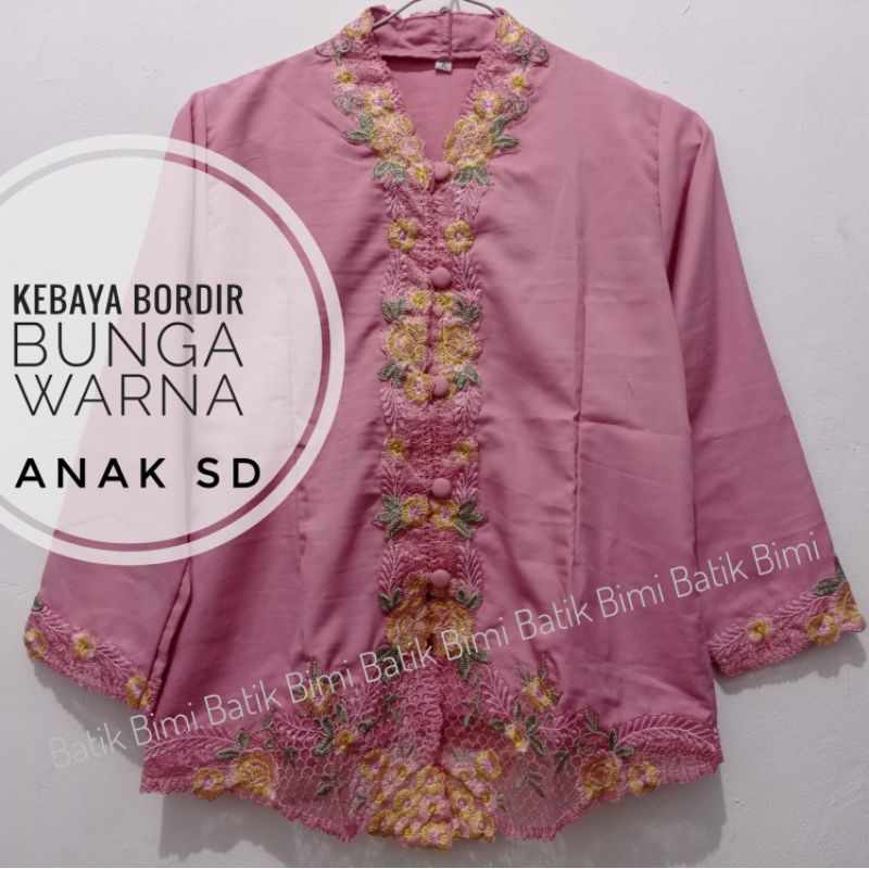 Kebaya bordir anak sekolah SD katun lengan panjang