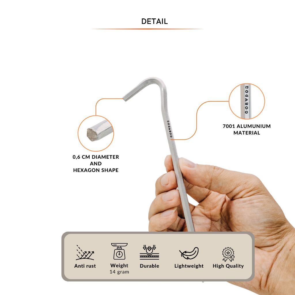 Pasak Tenda BOGABOO HEXAGON Alumunium Alloy - Pasak Tenda Camping Gunung - Pasak Ultralight / Kokoh 