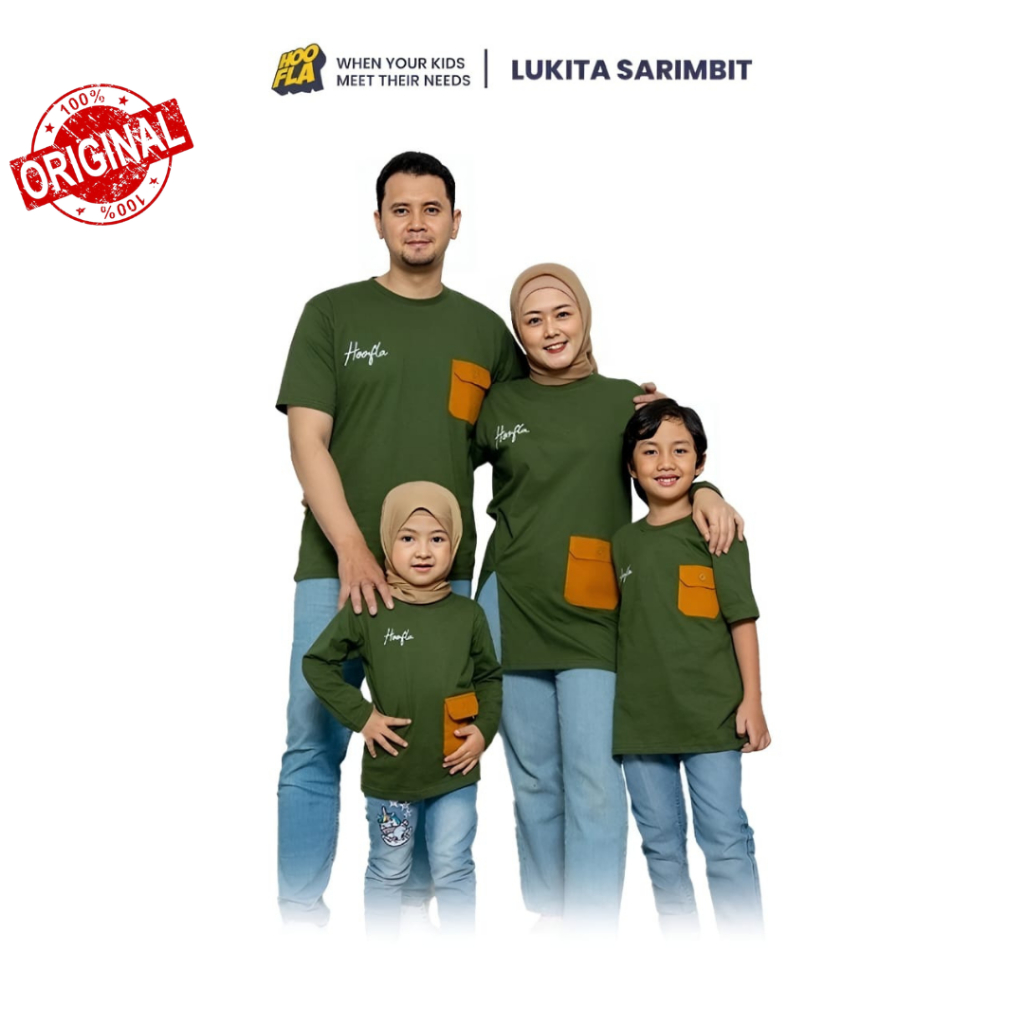 HOOFLA Kaos Couple Keluarga Sarimbit Ayah Ibu Anak Laki-Laki Perempuan Lukita Hijau Army
