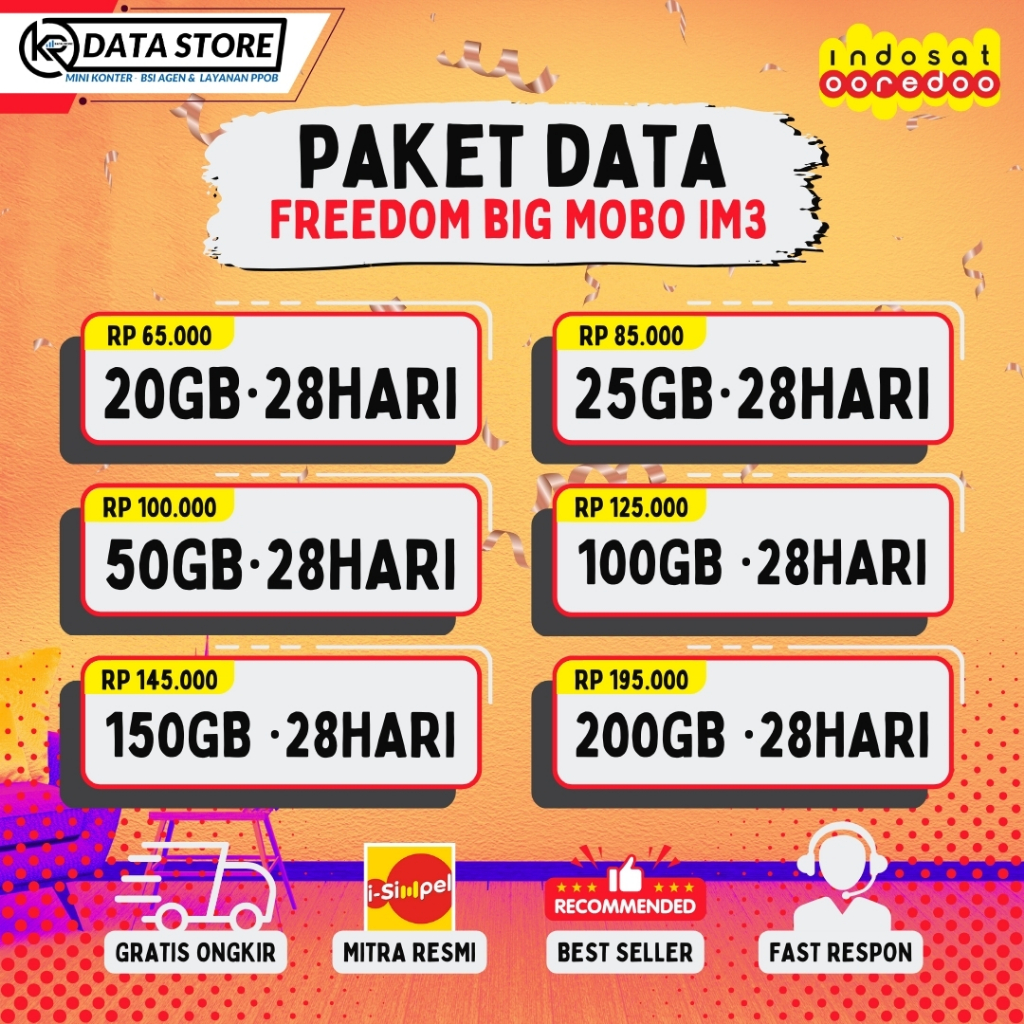 Paket Data Indosat IM3 BIG MOBO 20GB – 200GB | 28 Hari | Kuota Full 24 Jam | Langsung Masuk