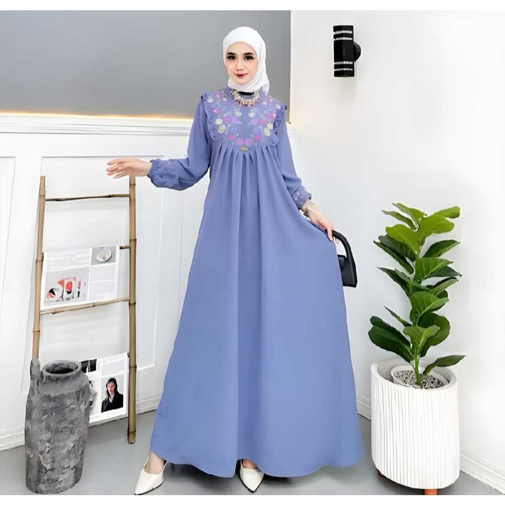gamis bordir terbaru mewah elegan/ gamis mewah elegan premium/ gamis cringkle airflow premium/ gamis