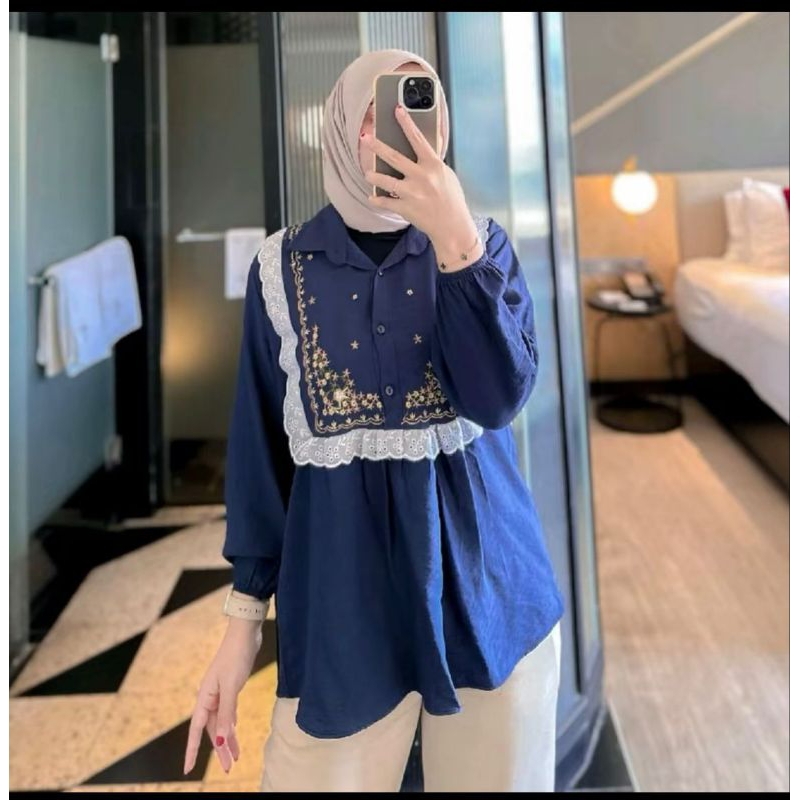 Amala Blouse Motif Bunga Bordil Renda Premium