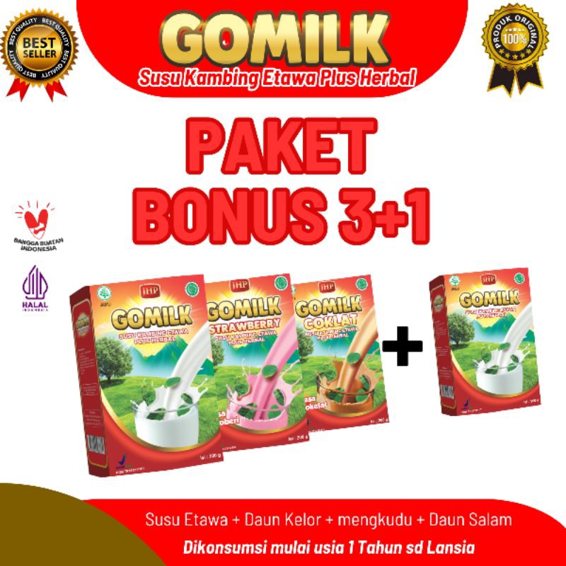 

GOMILK PAKET BONUS 3 + 1 | GOMILK SUSU KAMBING ETAWA PLUS HERBAL