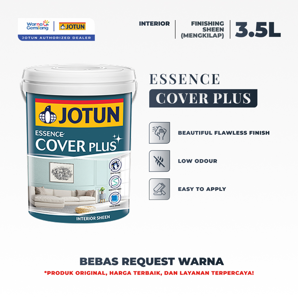 Jotun Essence Cover Plus 3,5L | Cat Dinding Interior Mengkilap (Mudah Dibersihkan dan Anti Bakteri)