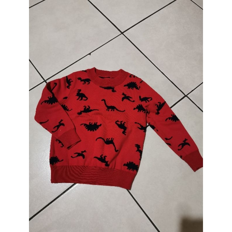 Sweater Anak Tebal Merah Dinosaur Preloved