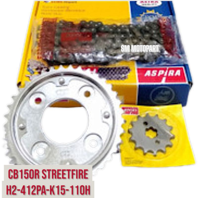 ASPIRA H2-412PA-K15-110H GEARSET GIRSET PAKET RANTAI RODA MOTOR CB 150R STREETFIRE