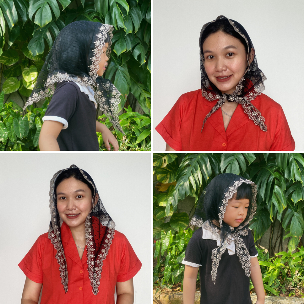 Kerudung Doa Mantilla Mantila (Anak & Dewasa) - Segitiga Bandana Hitam
