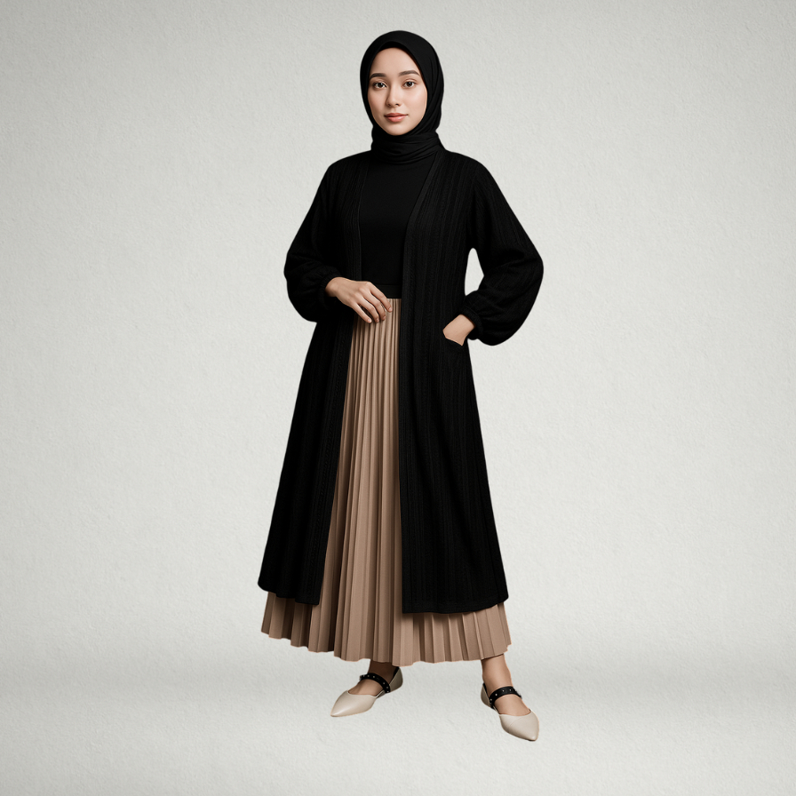 UMBR - Cardigan Brokat Panjang Outer Kondangan Cardigan Brokat Panjang HITAM