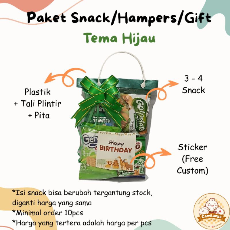 

Paket Snack Hampers Gift Freebies Souvenir Goodiebag Ulang Tahun/Graduation/Hari Raya Tema Hijau