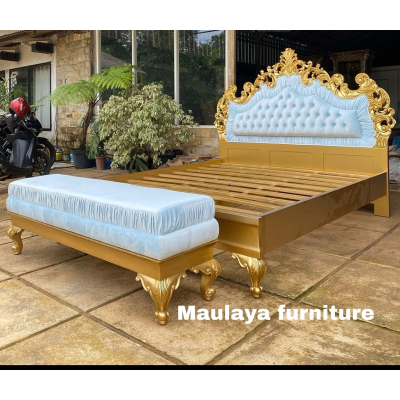 Tempat Tidur Ukir Minimalis + Stool