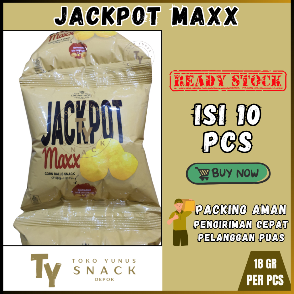 

JACKPOT MAXX SNACK BERHADIAH (JIKA BERUNTUNG) 1 RENCENG ISI 10PCS @18GR