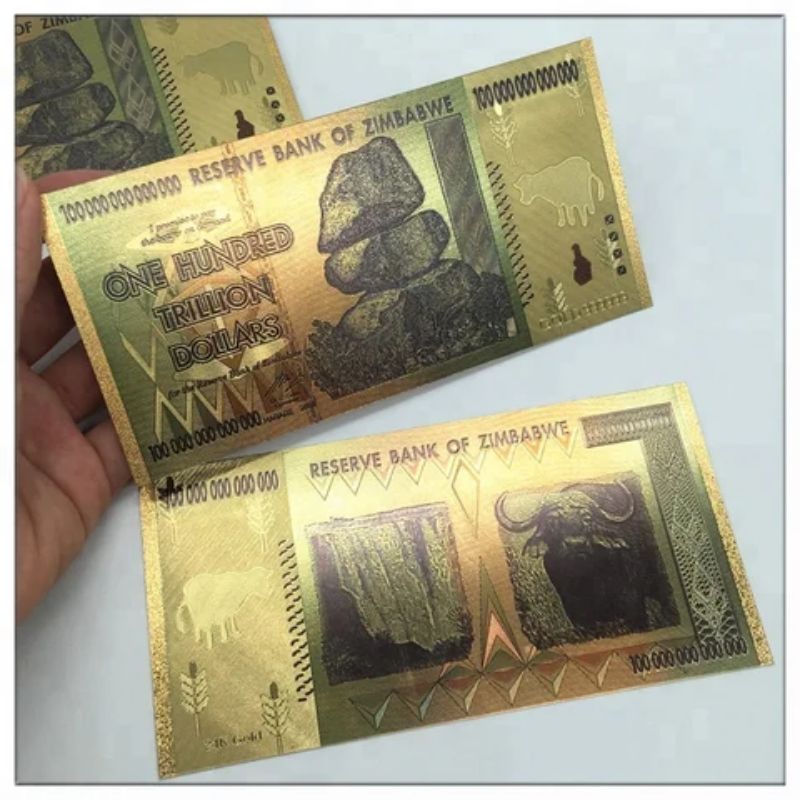 uang gold foil 100 trilliun dollar zombawe souvenir