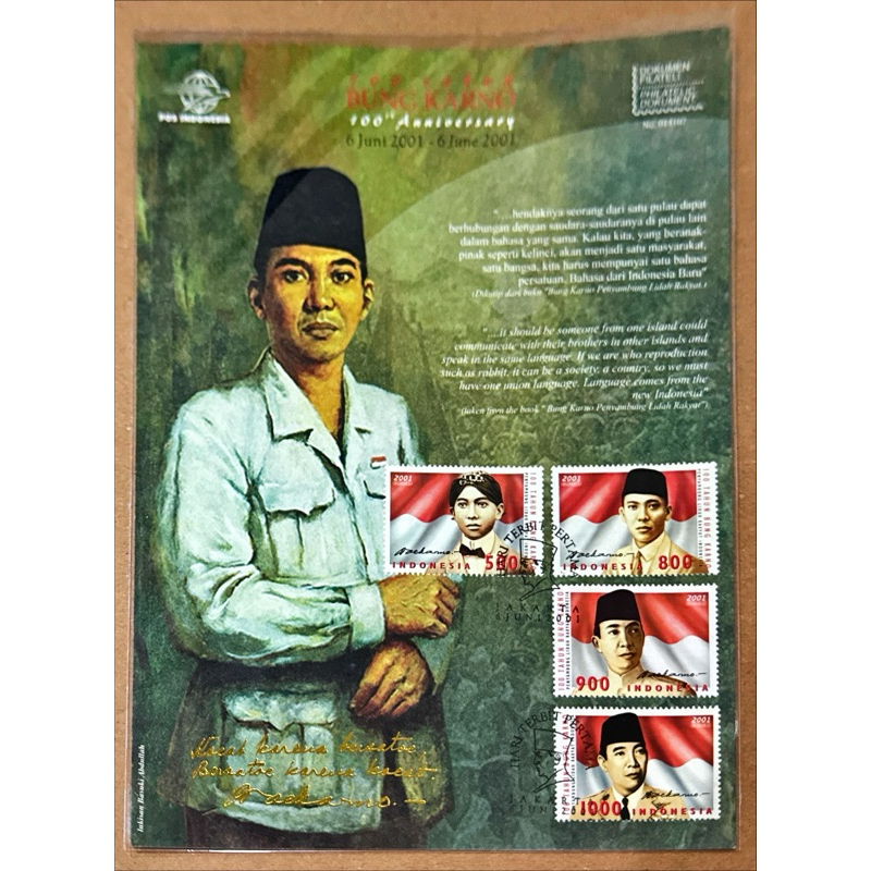 

(FB) PRANGKO INDONESIA 2001 DOKUMEN FILATELI 100TAHUN BUNG KARNO
