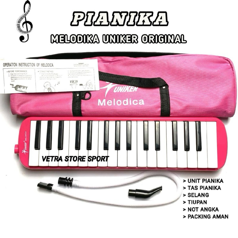 [ORIGINAL] Pianika / Melodika UNIKER Warna Pinkp – Lengkap Tas & Not Angka | COD