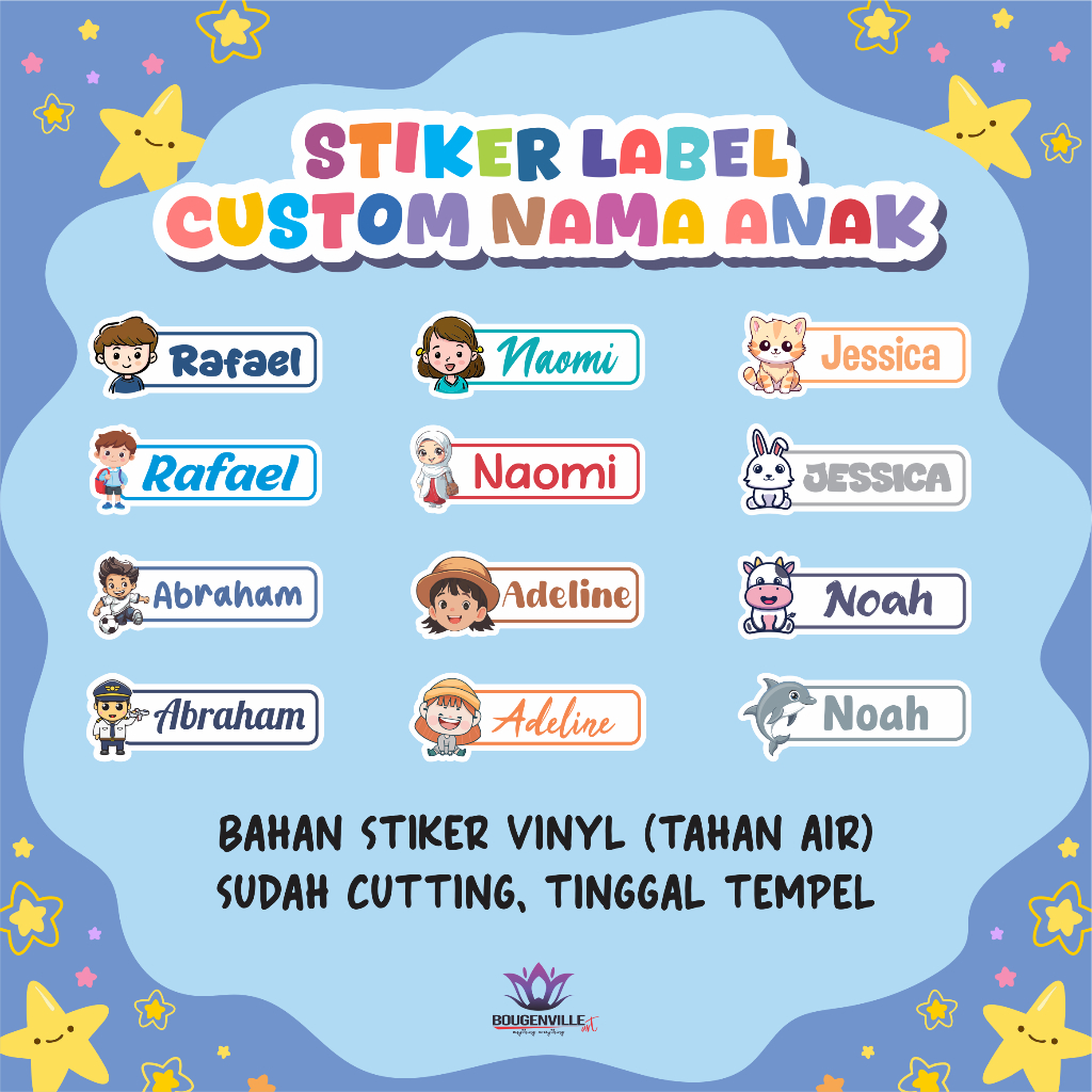 

Stiker Label Custom Nama Anak Waterproof