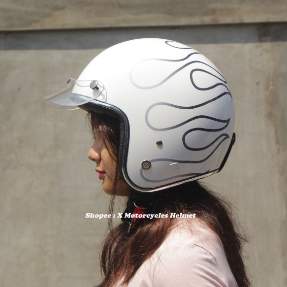 Helm Bogo Api Putih SNI Original - Helm Motor Custom, Vespa