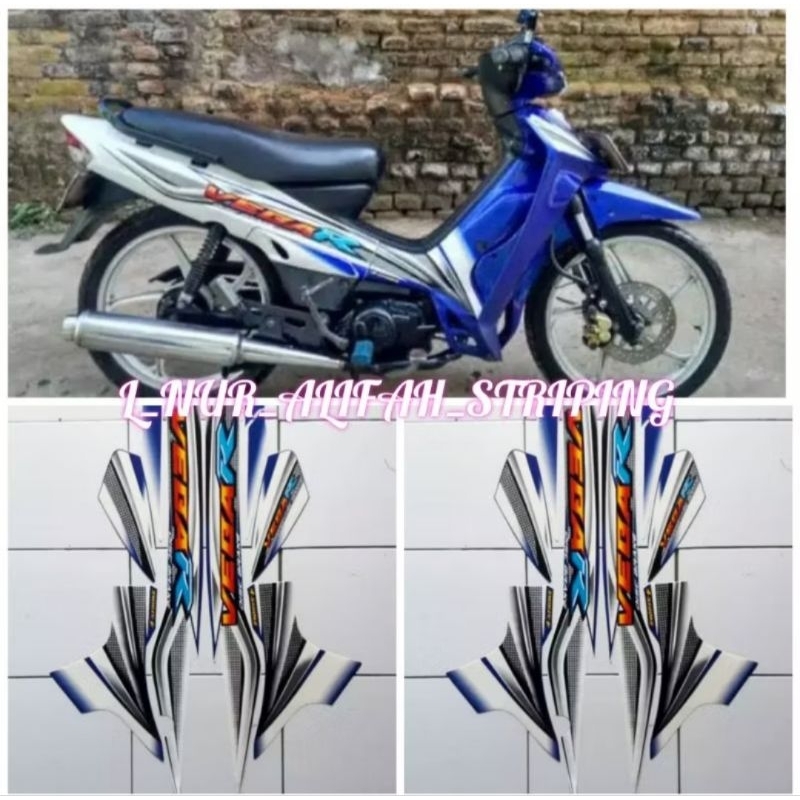 Stiker Striping Lis Les Polet Body Motor Yamaha Vega R Lama Tahun 2005 Warna Putih Biru