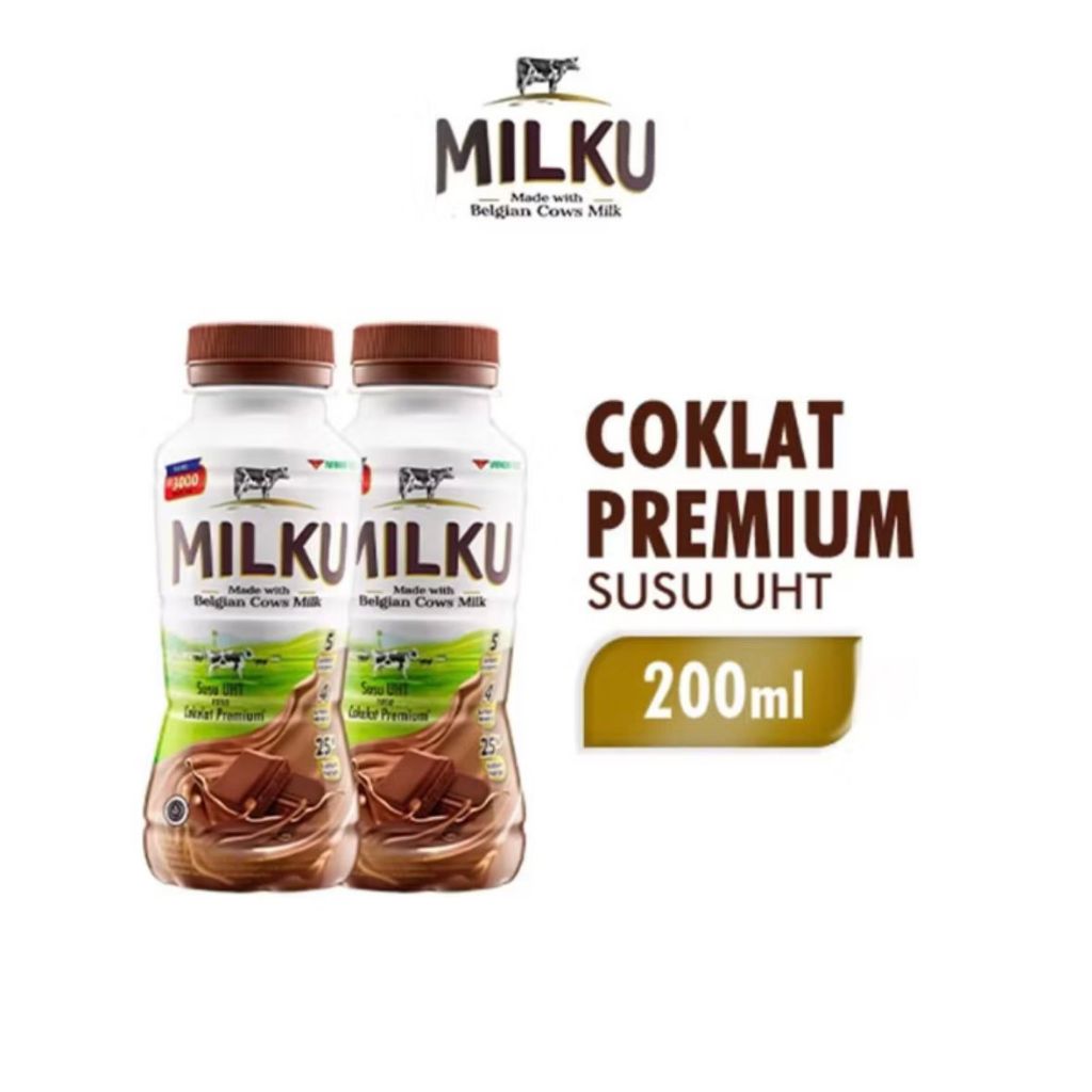 

MILKU Susu UHT Rasa Stroberi Strawberry / Coklat Kemasan Botol isi 12 [12x200 mL]