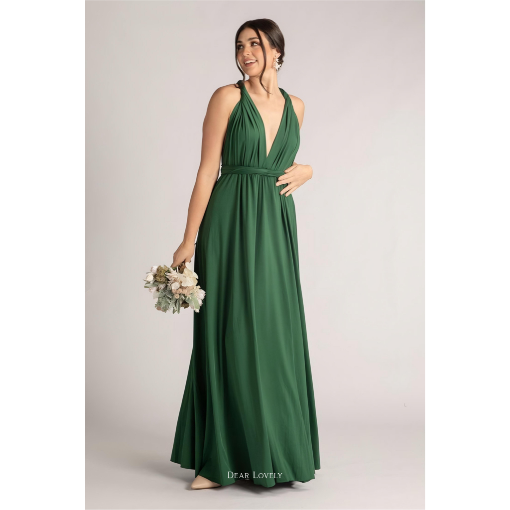 Dear Lovely - Premium Bridesmaid Dress Emerald Green Hijau Zamrud Forest Green Hijau Botol Multiway 