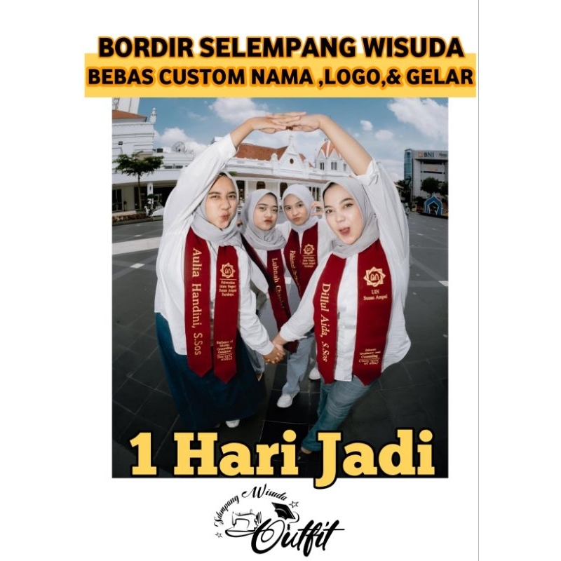 (1 HARI JADI) SELEMPANG WISUDA BORDIR BLUDRU /SELEMPANG WISUDA /SELEMPANG WISUDA LEHER /SELEMPANG KA