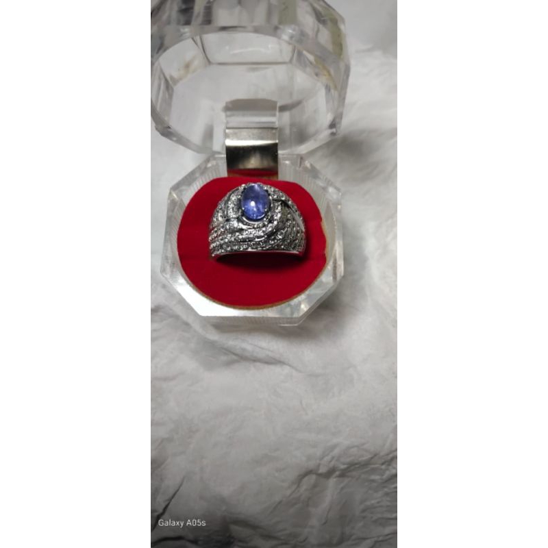cincin perak batu blue star safir