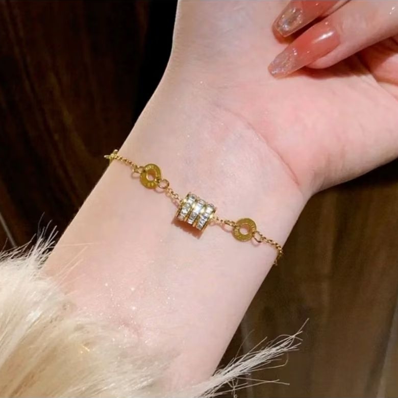 Gelang Tangan Titanium Wanita Rantai Nuri Liontin Ring Permata Aksesoris Fashion Anti Karat