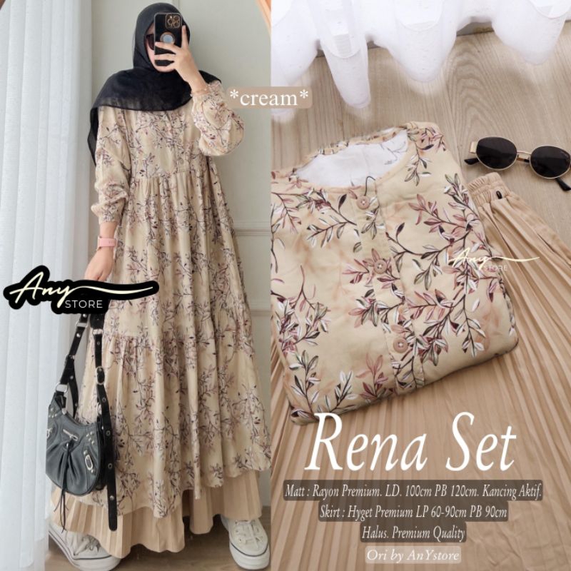 RENA SET KARA SET BY ANY STORE SET ROK PLISKET LONG TUNIK RAYON PREMIUM MOTIF KEKINIAN LD 100 SET RO