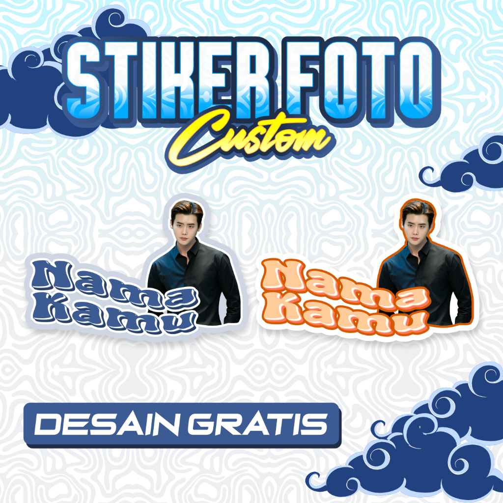 

Stiker Foto + Nama Custom Vinyl (UV) Desain Gratis