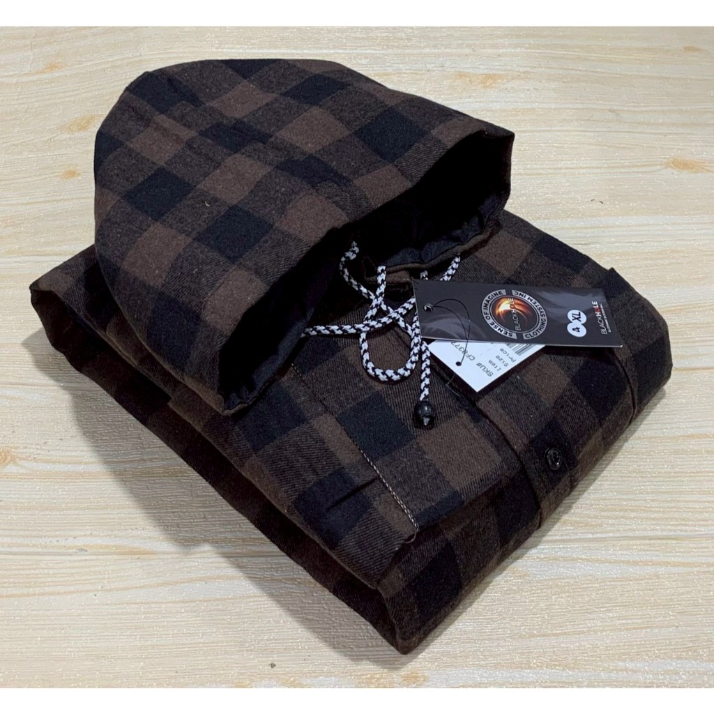Atasan kemeja pria cowo hodie sweater hoodie lengan panjang motif kotak Kupluk cindung jumbo big siz